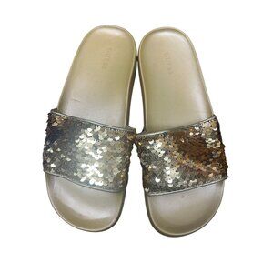 Guess Womens Sequin Slides Sandals Size 7 Gold Slip-On